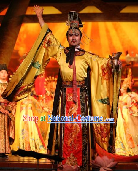 Chinese Ancient Emperor Costume and Hat Complete Set