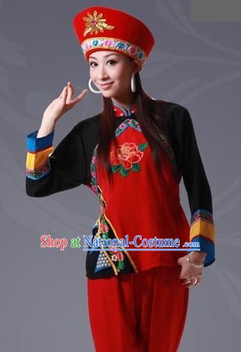 Chinese Maonan Minority Dance Costume and Hat Set