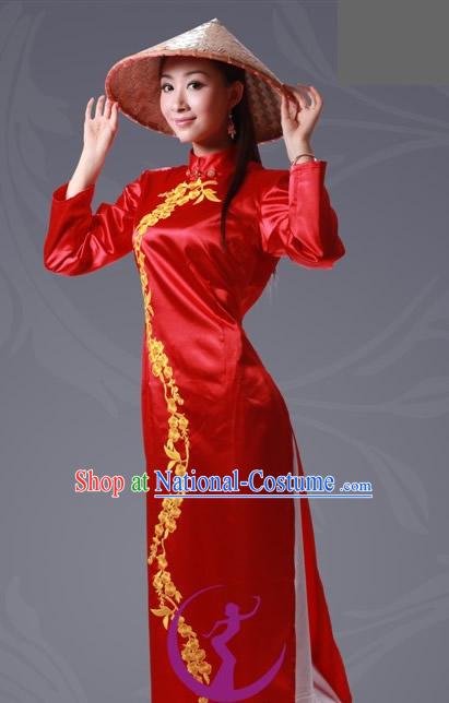 Chinese Jing Minority Costume and Bamboo Hat Complete Set