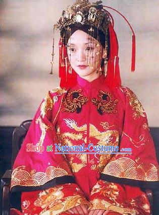 Supreme Chinese Bride Wedding Dress and Hair Accessories Complete Set