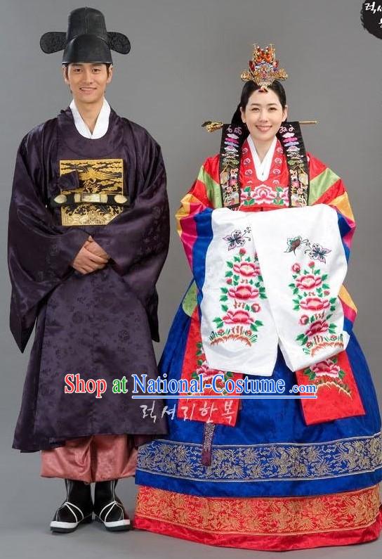 Traditional Korean Wedding Clothing for Bride and Bridegroom