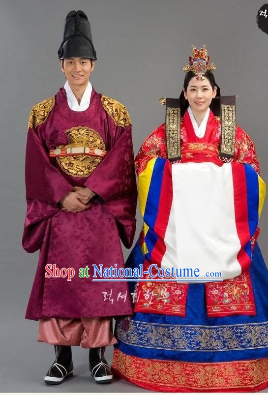 Ancient Korean Wedding Costumes Bride and Bridegroom 2 Complete Sets