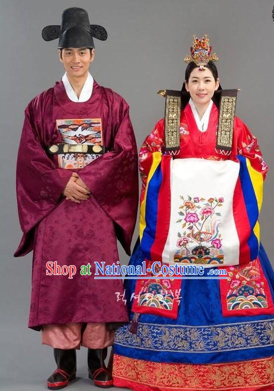 Traditional Korean Wedding Clothing Complete Set for Bride and Bridegroom