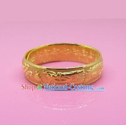 Traditional Chinese 24K Dragon and Phoenix Carved Gold Ring