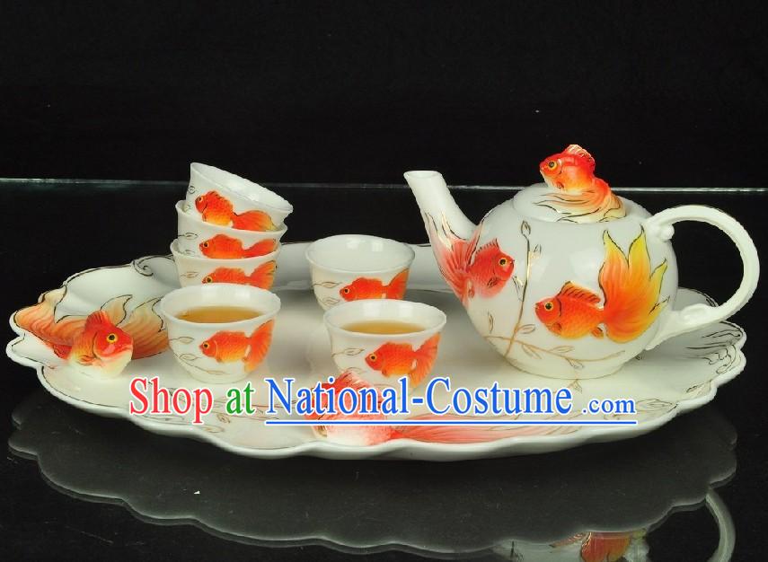 Chinese Classical Goldfish Ceramic Tea Set