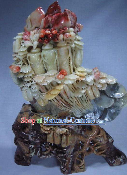 Natural Qingtian Jade Ginseng Sculpture