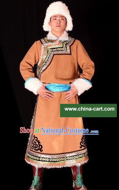 Traditional Mongolian Long Robe and Hat for Men