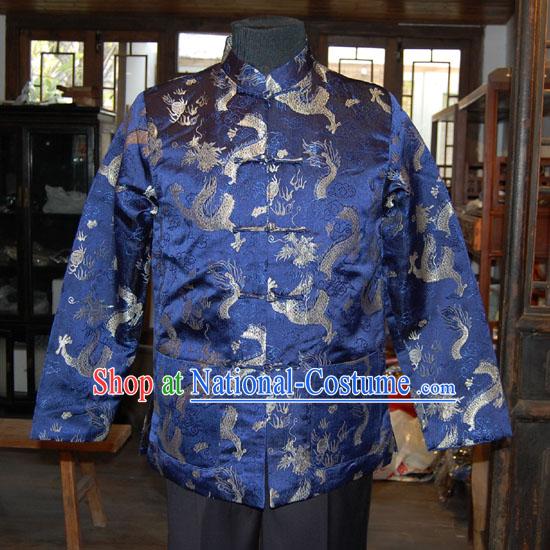 Chinese Classical Mandarin Handmade Silk Blouse for Men with Dragons Background