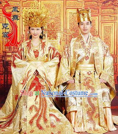 Ancient Chinese Emperor and Empress Wedding Dresses and Crowns Two Sets