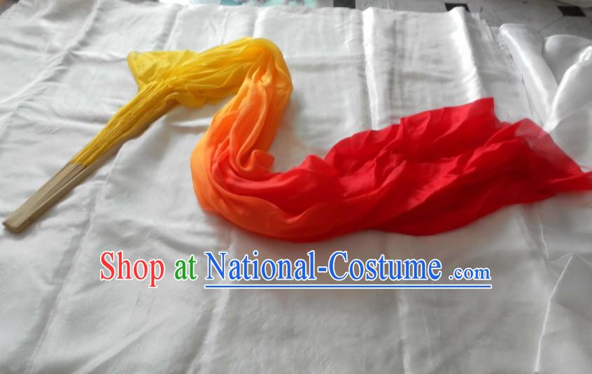 Chinese Long Silk Color Transition Dance Fan