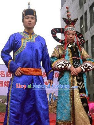 Mongolian Traditional Clothes Two Sets for Men and Women