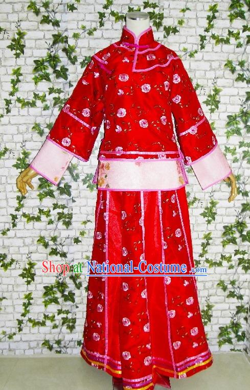 Chinese Lucky Red Long Wedding Dress Set for Women