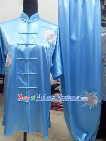 Traditional Peony Silk Kung Fu Suits Complete Set for Men or Women