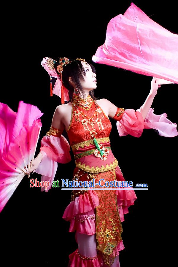 Chinese Fan and Ribbon Dance Costume Complete Set