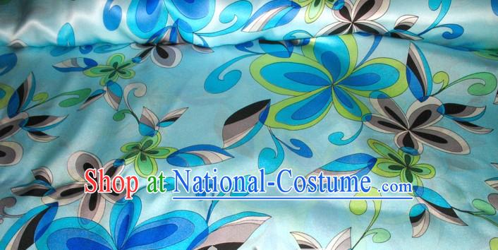 Light Blue Sunflower Silk Fabric