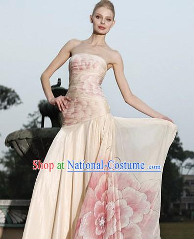 Chinese Large Peony Evening Dress and Weding Dress