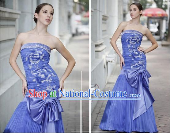 Chinese Peony and Butterfly Tie Evening Dress