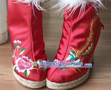 Chinese Handmade Embroidery Bird and Flower Boots