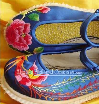 Chinese Hand Made and Embroidery Phoenix Peony Shoes