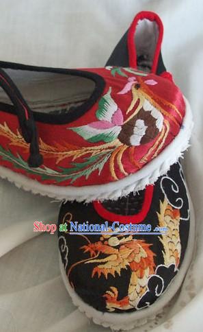 Chinese Traditional Embroidery Dragon Phoenix Wedding Shoes