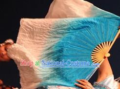 White to Blue Color Transition Silk Dance Fan