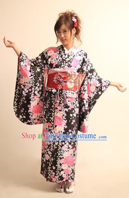 Traditional Japanese Kimono Furisode Complete Set