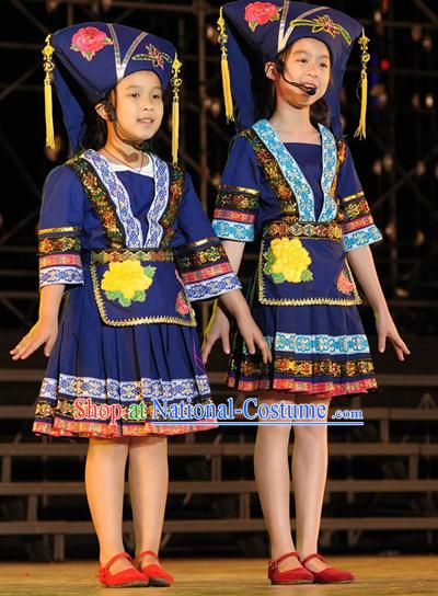 Chinese Minority Dance Costume and Hat for Children