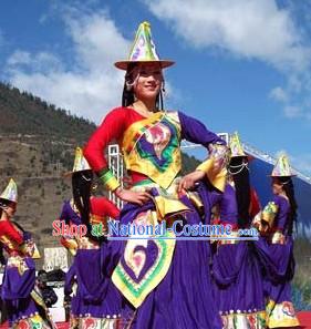 Supreme Chinese Traditional Tibetan Minority Dance Costumes and Hat for Women