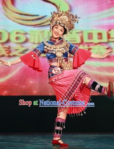 Chinese Miao Clothing and Silver Hat Complete Set