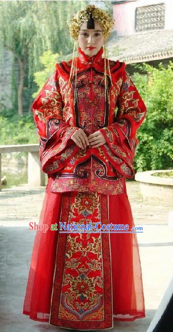 Chinese Stunning Mandarin Lucky Red Wedding Dress for Bride