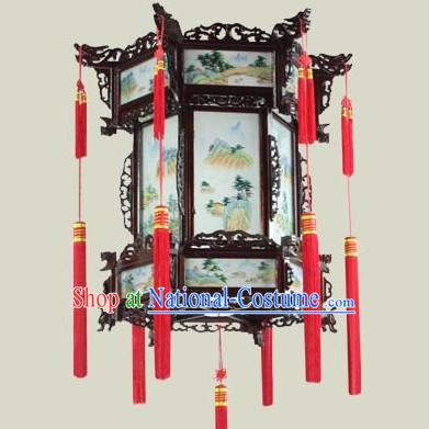 Chinese Classical Wooden Landscape Palace Lantern