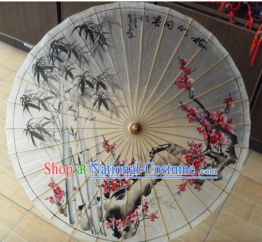 Chinese Classical Bamboo and Plum Blossom Painting Umbrella