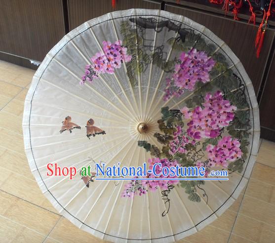 Chinese Painted Flower Bird Painting Umbrella