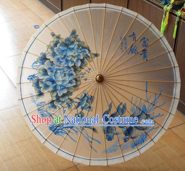 Chinese Hand Painted Goldfish Umbrella