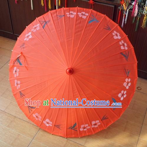 Chinese Painted Silk Flower Umbrella