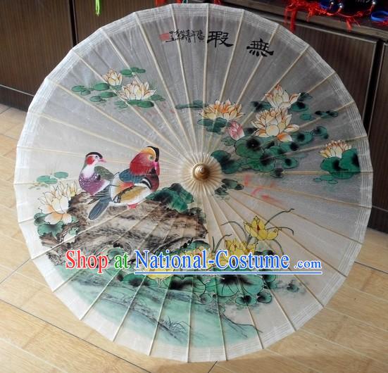 Ancient Chinese Mandarin Ducks Painted Rain and Decoration Umbrella