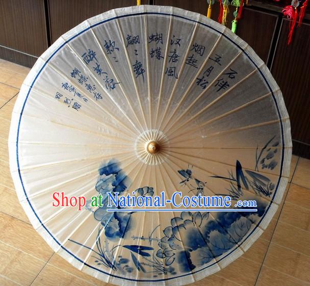 Ancient Chinese Painted Lotus Rain Umbrella