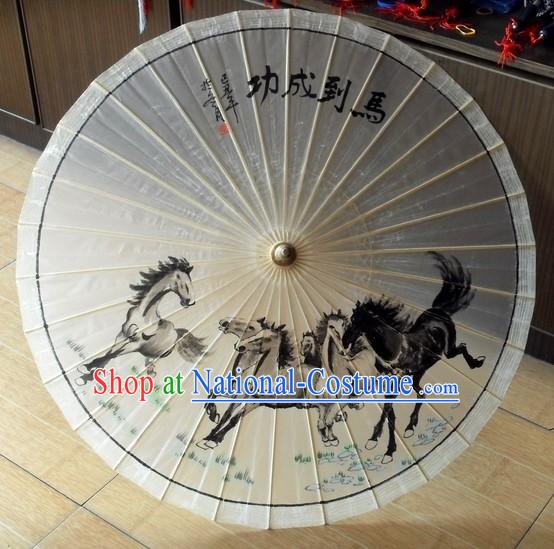 Chinese Hand Made Horse Painting Paper Umbrella