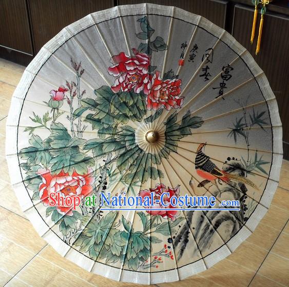 Ancient Chinese Painted Flower Bird Palace Umbrella