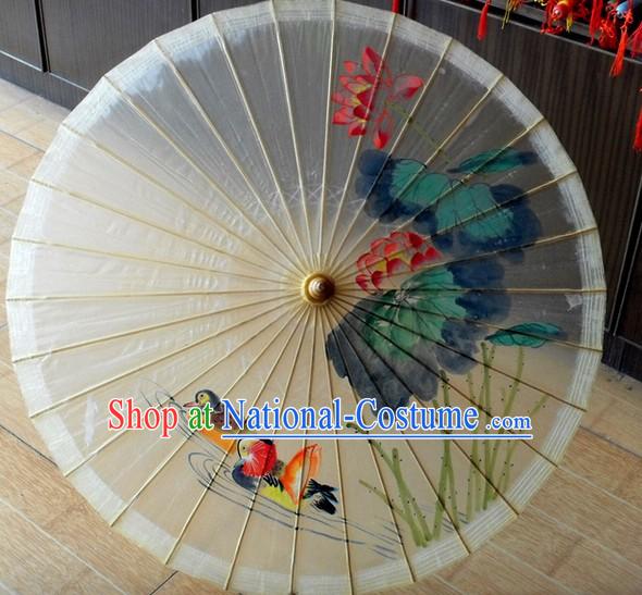 Chinese Classical Summer Lotus Painting Umbrella