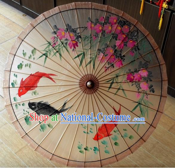 Chinese Classical Carp Painting Sun Umbrella