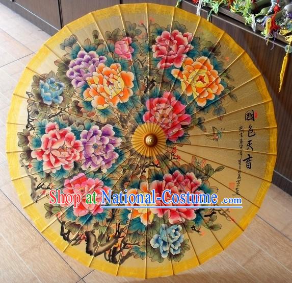 Chinese Traditional Painting Peony Umbrella Collectible