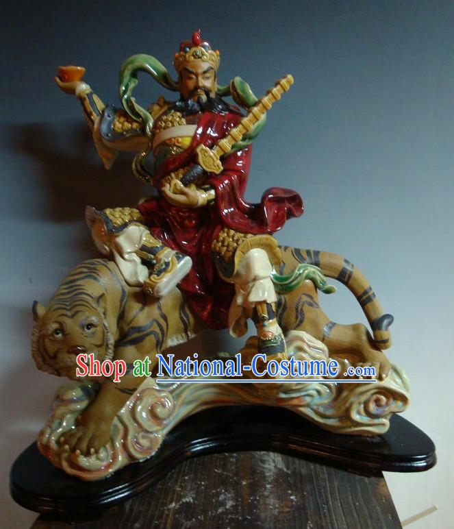 Cai Shen Ridding Tiger Shiwan Ceramics Figurine