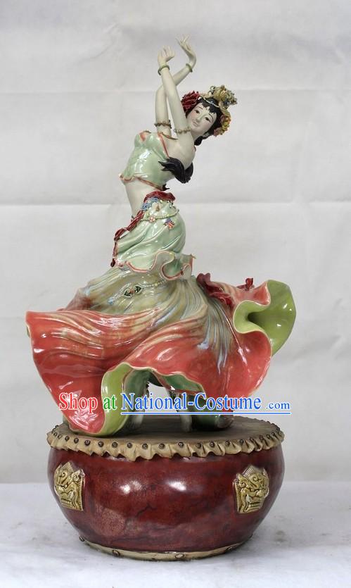 Chinese Drum Dance Shiwan Ceramics Figurine