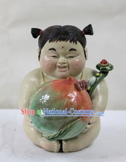 Lucky Chinese Girl Shiwan Ceramics Figurine