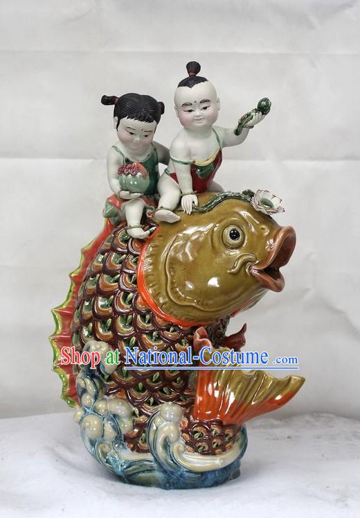 Happy Chinese New Year Shiwan Ceramic Figurine