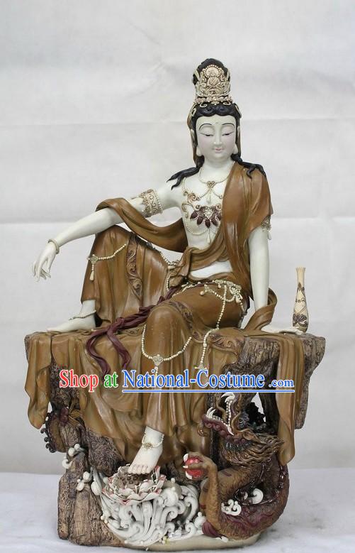 Chinese Dragon and Guan Yin Shiwan Ceramic Sculpture Figurine