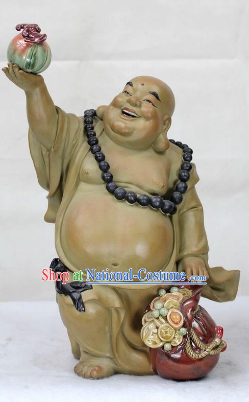 Monk Celebrating Your Birthday Shiwan Ceramic Sculpture Figurine