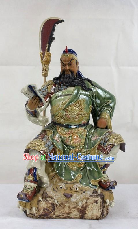 Guan Gong Reading Chun Qiu Shiwan Ceramic Figurine