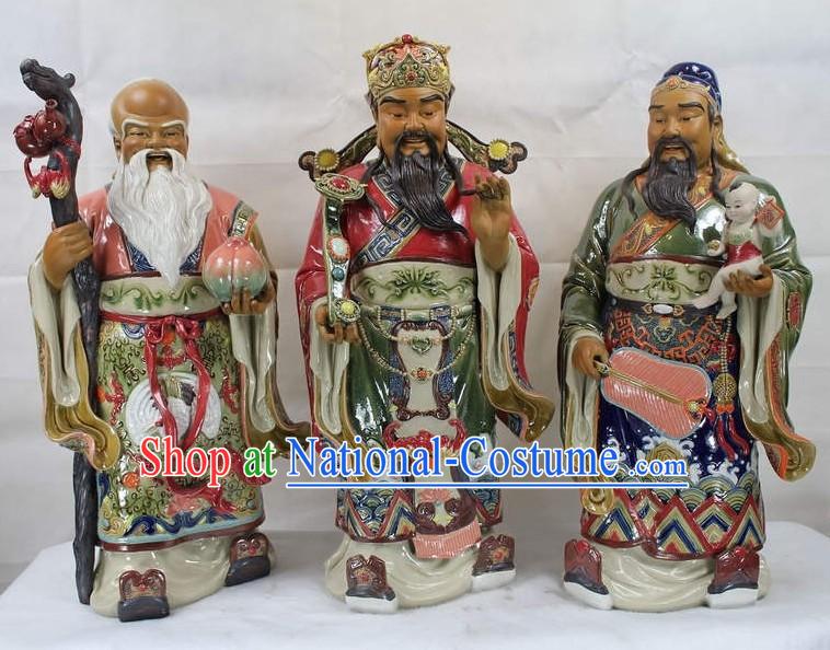 Large Three Stars Chinese Shiwan Ceramic Figurine